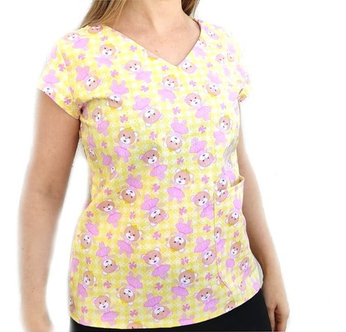 Imagem 3 de 7 de Blusinha Scrub Com Bolso E Manga Jaleco Gola Em V Tamanho Pp