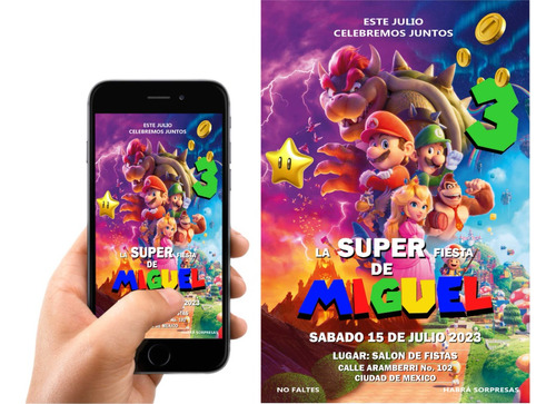 Invitación Digital Cumpleaños - Mario Bros Pelicula 2023