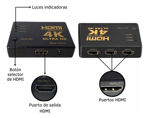 Switch Hdmi 3x1 4k Selector + Control Remoto