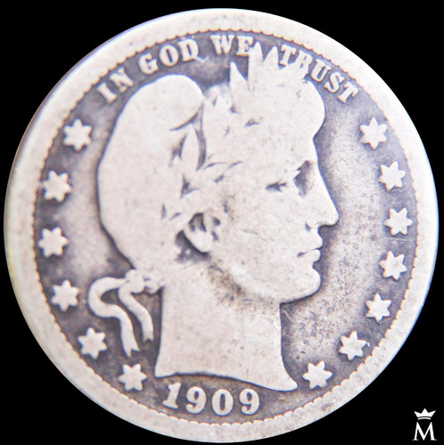 Mg* Estados Unidos 1/4 Dolar 1909 Moneda De Plata