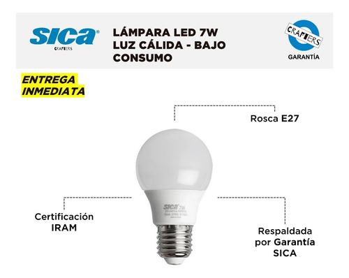 Imagen 2 de 4 de 10 Lámparas Led Sica 7w - Clásica Luz Cálida - Bajo Consumo