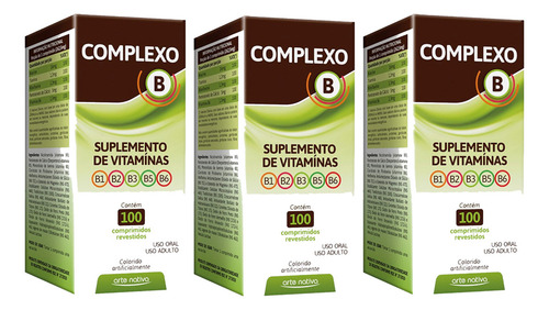 Kit com 03un Complexo B B1 B2 B3 B5 B6 c/ 100 comprimidos Arte Nativa