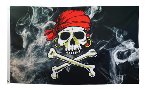 In The Breeze Smokin Pirate Impreso 3x5 Bandera Con Ojal De 