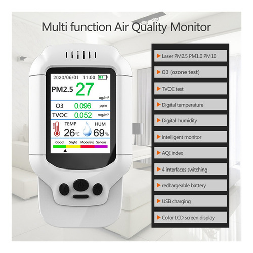 Medidor De Ozônio Portátil O3 Detector 0-5ppm Faixa O3