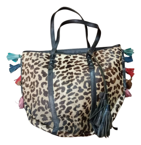 Cartera Animal Print Con Borlas Animal Print Leopardo Leopardo Negro (Usado)