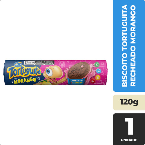 Biscoito Bolacha Recheada Tortuguita Morango 120g Arcor
