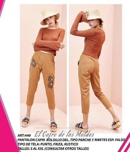 Molde  Pantalon Capri Bolsillo Parche Talles S A Xxl