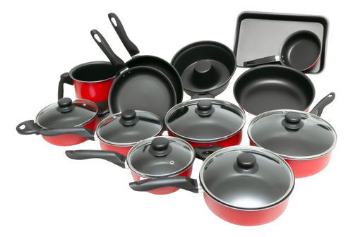 Conjunto De Panelas 13 Pcs Para Cozinha Em Antiaderente Cor Vermelho