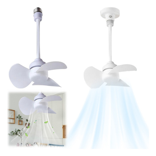 Mini Ventilador De Techo Pequeño Base E27 Dirigible Estructura Blanco