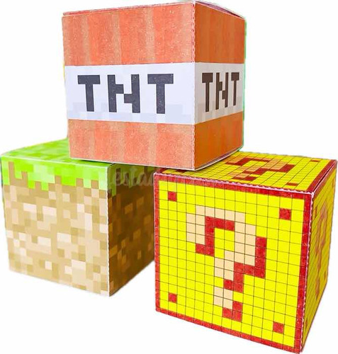 20 Cajitas Cubo Minecraft Personalizadas Souvenir Para Armar