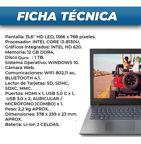 Notebook Lenovo Intel 15 I3 8va Gen 1tb 12gb Ram Gtia 1 Año.