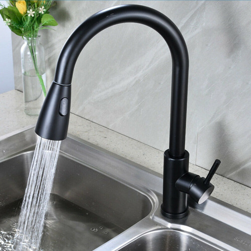 Llave Monomando Lavaplatos Retractil Y Flexible Acero Negro Negro Negro Mate