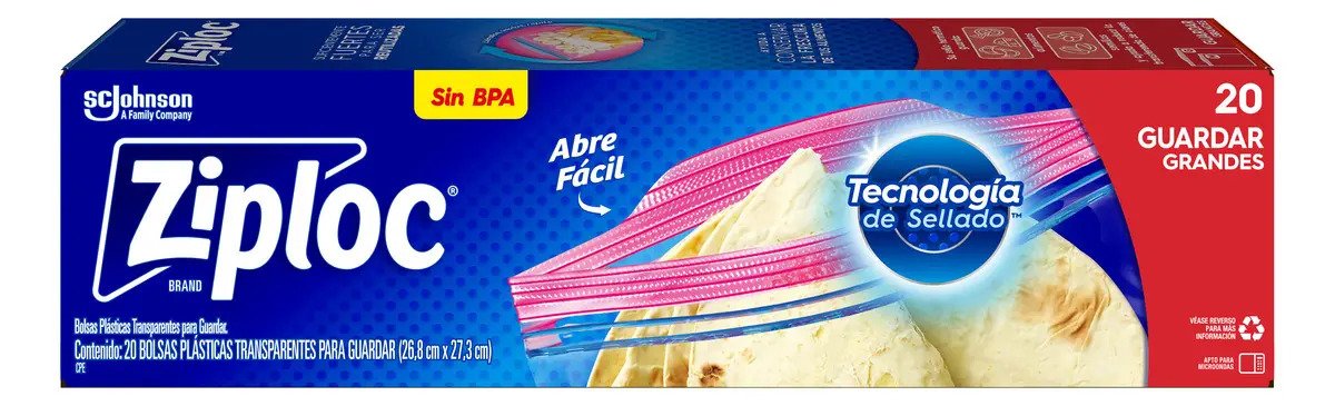 Bolsas Ziploc Reutilizables para Alimentos, 20 Unidades de Tamaño Grande con Doble Cierre