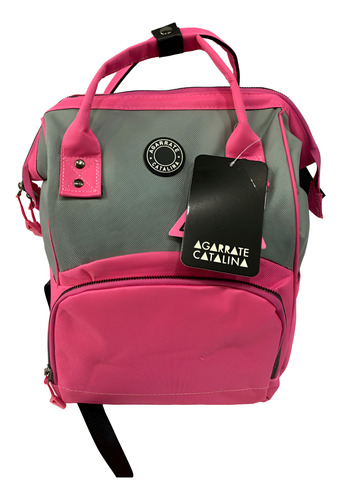 Mochila Maternal Agarrate Catalina - Diseño Único Fucsia Con Gris Liso