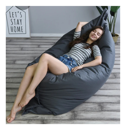 Cojin Gigante Impermeable 600d 180x140 Cm Gris Gris Claro Liso