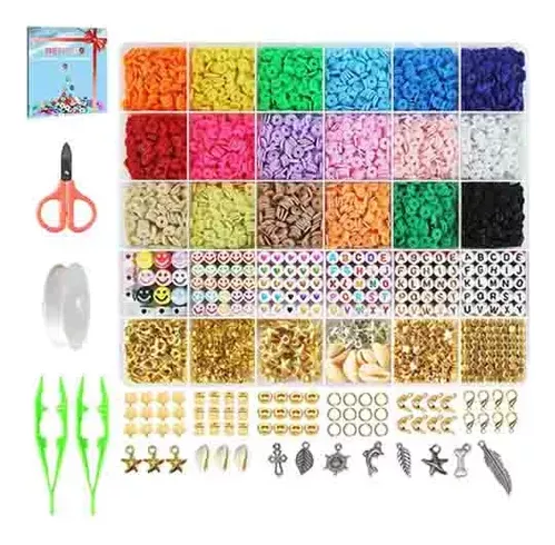 5100 Piezas Abalorios para Hacer Pulseras Kit,Cuentas Arcilla  Polimérica,Cuentas