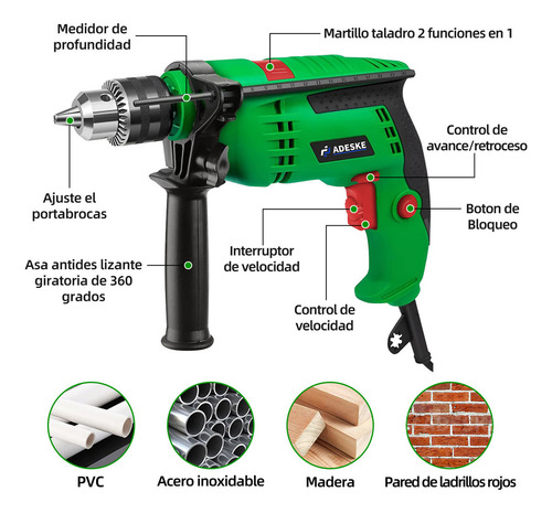 Rotomartillo Taladro Cincelador Perforador Sds Industrial Color Verde alta calidad