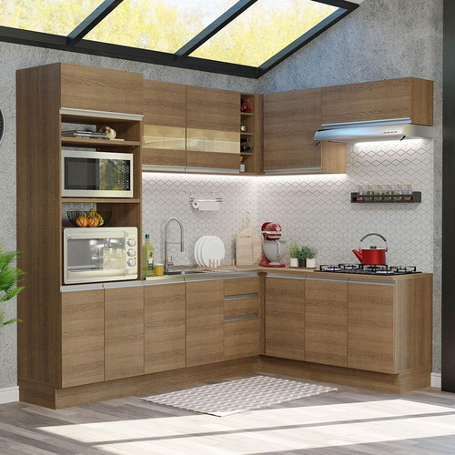 Cozinha Completa Canto Madesa Glamy 419001 Armário Balcão R Cor Rustic