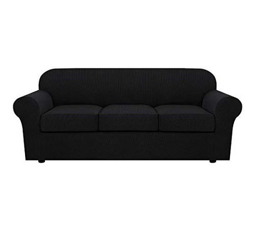 Funda Base Más 3 Fundas De Cojín De Asiento De Sofa, Negro