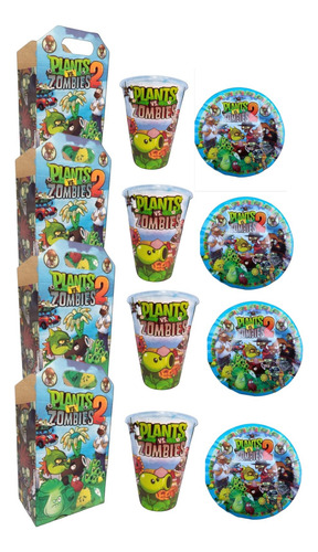 Plantas Vs Zombies Paq Fiesta Artículos Cumpleaño 50 Niños Colores Impres0 Plantas Zombies