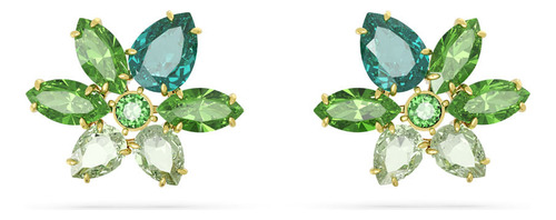 Aretes Swarovski Gema Flor Green Gold