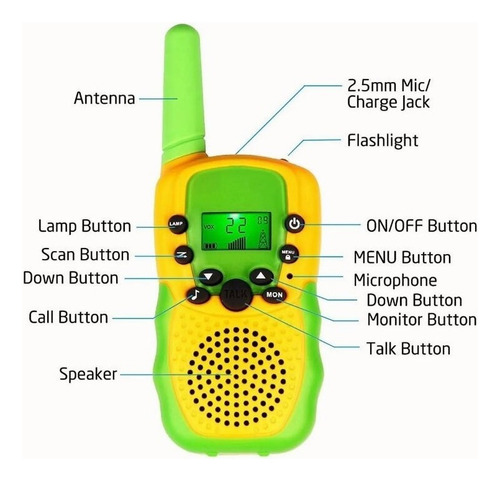 Walkie-talkie Inalámbrico Con 8 Canales Vox Y 3 Millas, Kit