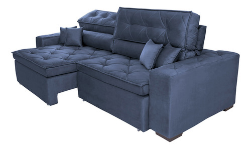 Sofá Retrátil e Reclinável 2,12m com Molas Cama inBox Estilo Suede Velusoft Azul