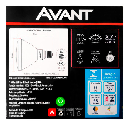 Kit 10 Lâmpada Led Par30 11w Ip20 Pé Direito Alto Luz Forte