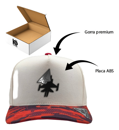 Gorra Premium Con Placa (dorada O Plata) Avión De Papel Blanco/rojo Unitalla Plata