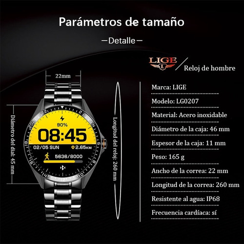 Imagen 3 de 9 de Lige Reloj Inteligente Deportivo Bluetooth Original Impermea