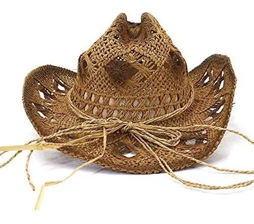 Sombreros de vaquero de paja para mujer, ventilados, huecos, redondos,  plegables, vaquera occidental, sombrero de playa, accesorios de fotografía