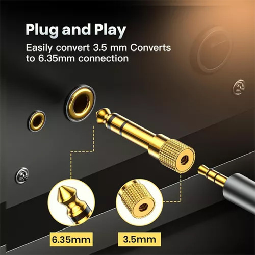 4 Pzs Conector Jack 6.35 Adaptador 3.5mm Estereo Pro Dorado Adecuado para micrófonos de altavoces de guitarra