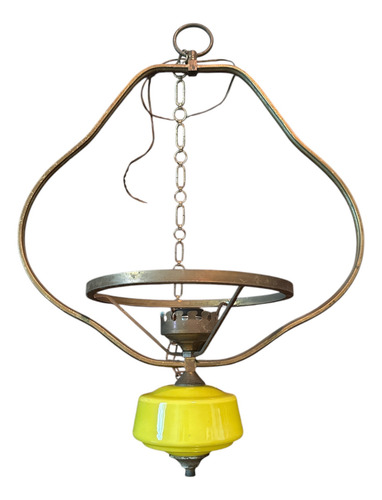 Lámpara Colgante Estilo Quinque De Bronce, Opalina Amarilla Amarillo