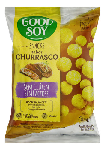 Snack Churrasco sem Glúten Zero Lactose Good Soy Pacote 25g