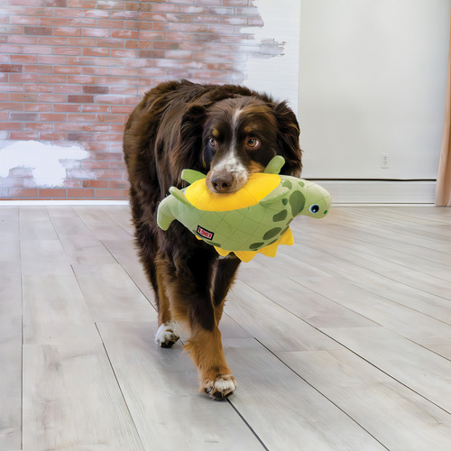 Brinquedo Pelúcia Kong Dynos Roars Para Cachorro Com Apito Cor Verde Desenho Dinossauro