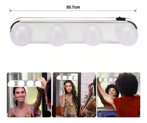 Luz De Espelho Maquiagem Camarim Led 4 Lampadas Sem Fio