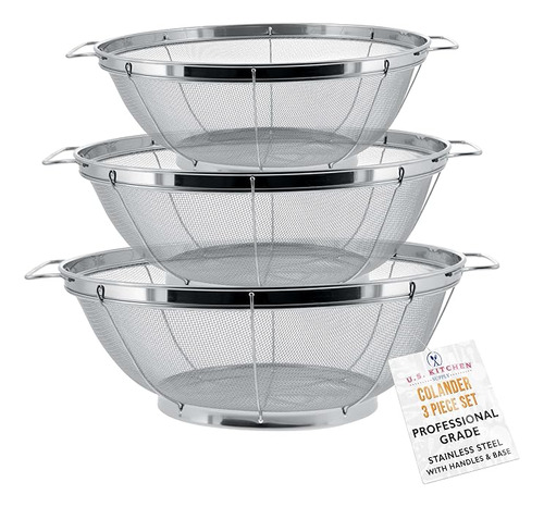 U S Kitchen Supply Juego 3 Coladores Cestas Malla Acero Inox