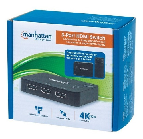 Imagen 4 de 4 de Switch Hdmi Manhattan 3 Puertos 4k 30 Hz Control 207522 /v /