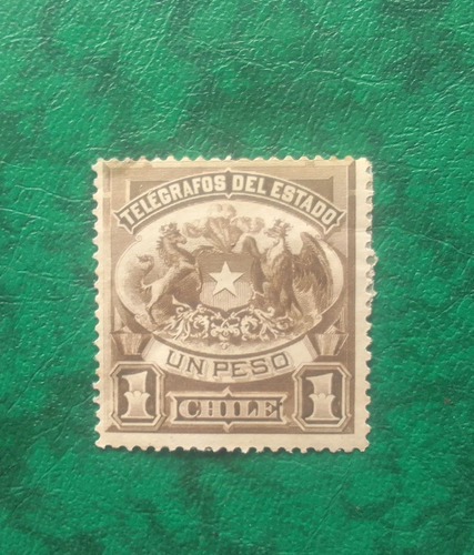 Estampilla Chile Telegrafos 1 Peso 1880