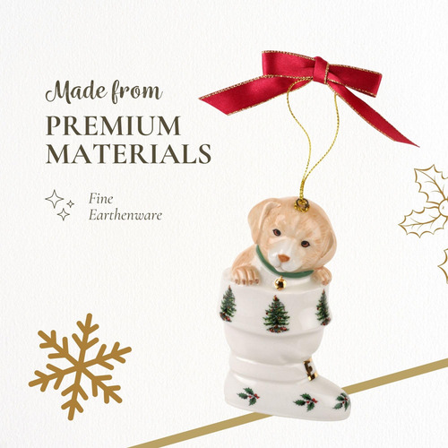 Spode Christmas Tree Puppy In Boot Ornament, Festive Holiday