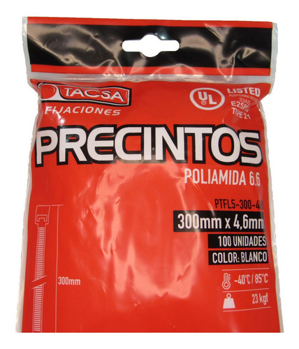 Precintos Tacsa Negros En Bolsa De 100 Unidades 300 X 4.6 Mm