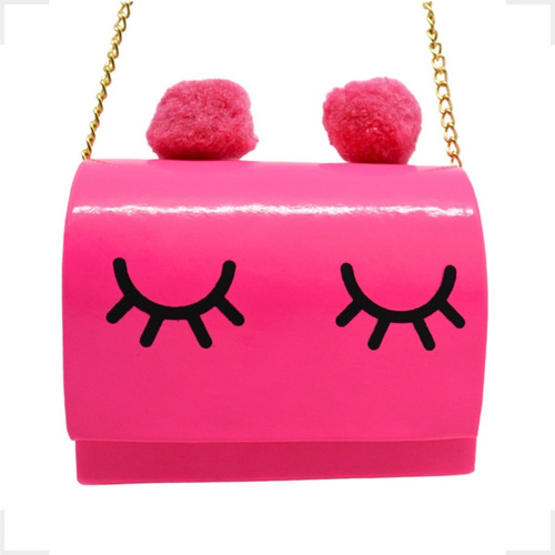 Bolsa Infantil Menina Rosa Bolsinha Clutch Pompom E Cílios