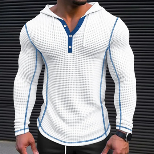 Wf- Camiseta Manga Larga Con Capucha Y Botones Para Hombre