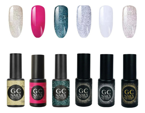 Gama 6 Geles De 1 Paso Semipermanentes Gc Nails, A Elegir. Color Glitter