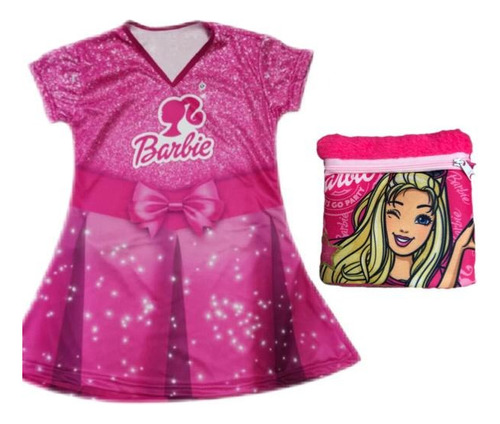 Fantasia Roupa Infantil Vestido Barbie Com Bolsa