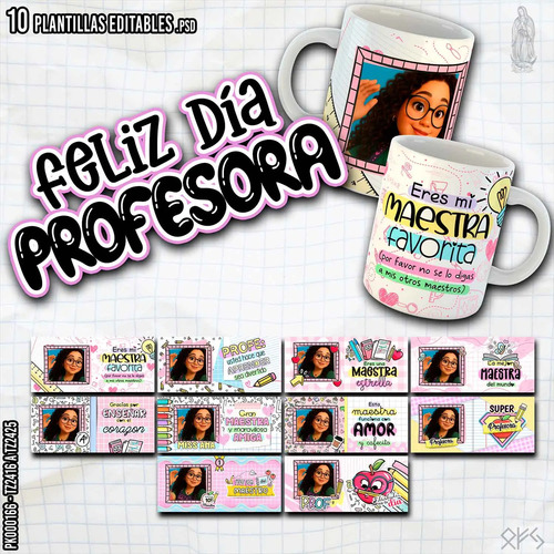 10 Plantillas Editables Para Sublimar Tazas Dia Del Maestro