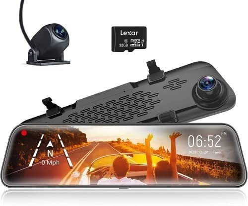 12 Mirror Dash Cam Backup Camera, 1296p Full Hd Smart R...