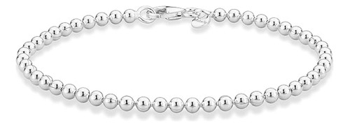 Pulsera Italiana De Cuentas, Plata De Ley 925 Hecha A Mano 