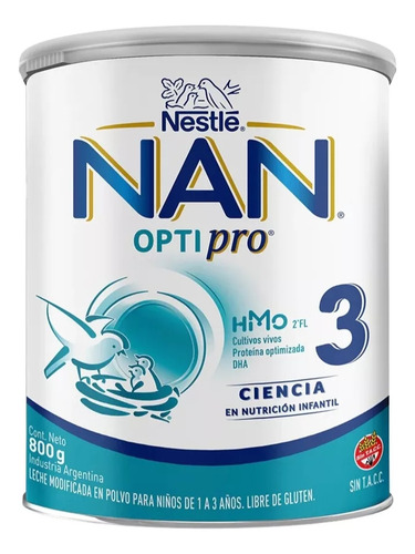 Leche de fórmula en polvo sin TACC Nestlé Nan Optipro 3 en lata de 1 de 800g - 1  a 3 años