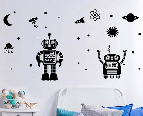 Vinilos Decorativos Robots Pack Robotica Grande Planetas 
